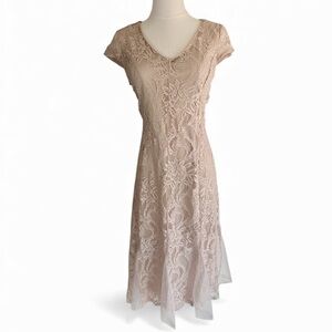 VINTAGE CANDALITE PETITE Lace Mesh Overlay Midi Dress Romantic Fairy Boho Sz MP